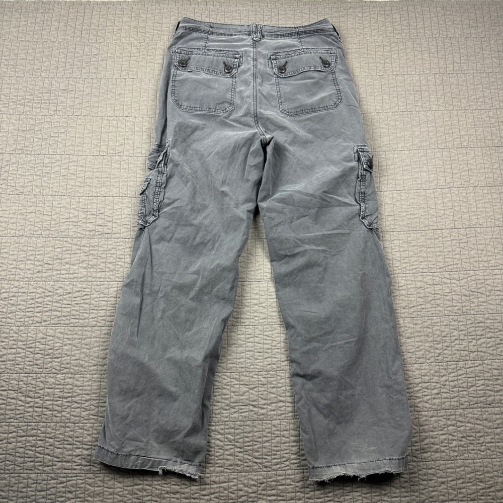 American Eagle Women 6 Regular Gray Cargo Pants Wide Leg Stretch Distressed - Picture 4 of 13